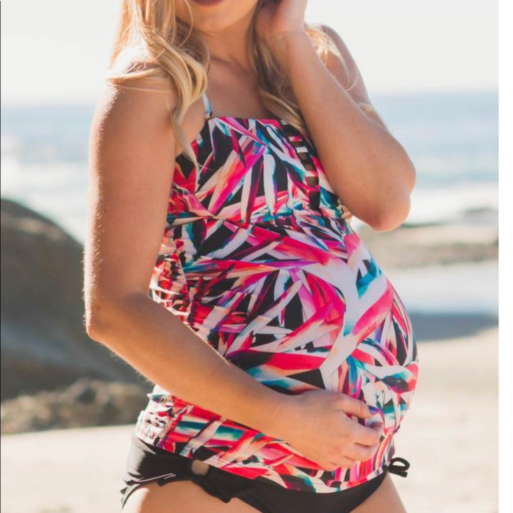 Multi-Color Abstract Maternity Tankini Top